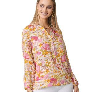 Spartina Cora Silk Floral Blouse Cottagecore Coquette Southern Belle Charm Top S